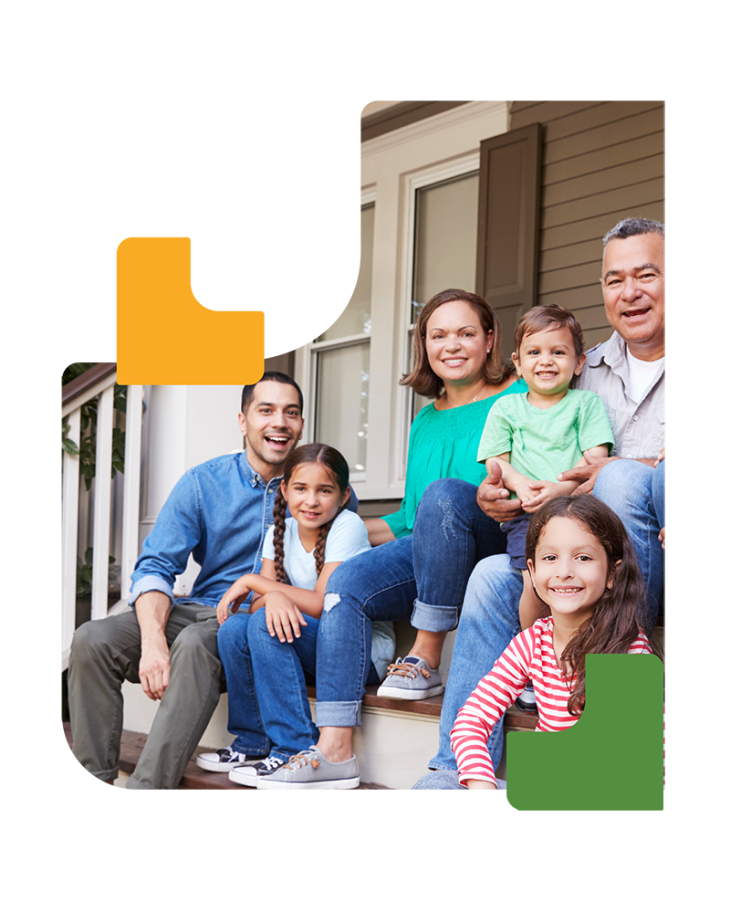 Full family sitting on porch