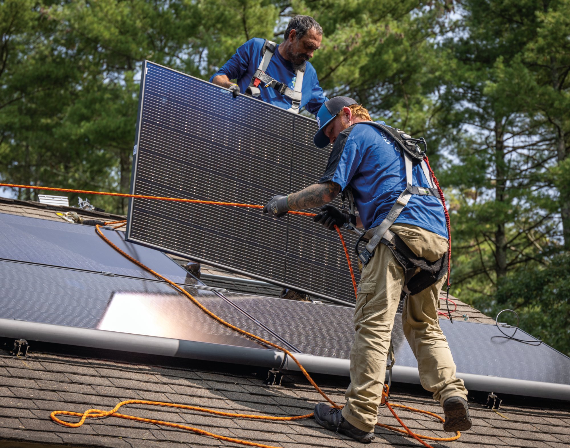 Solar panel installation on roof