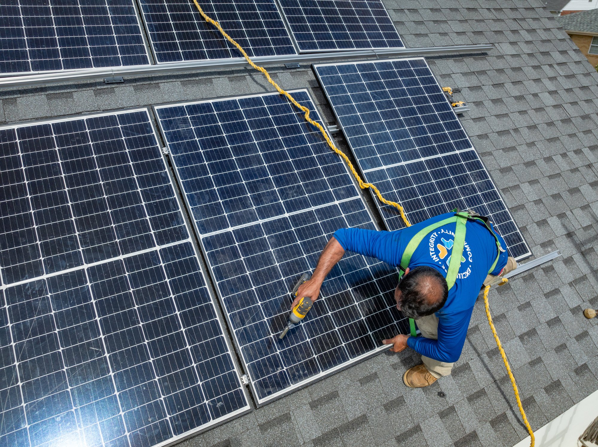 Solar panel installation on roof