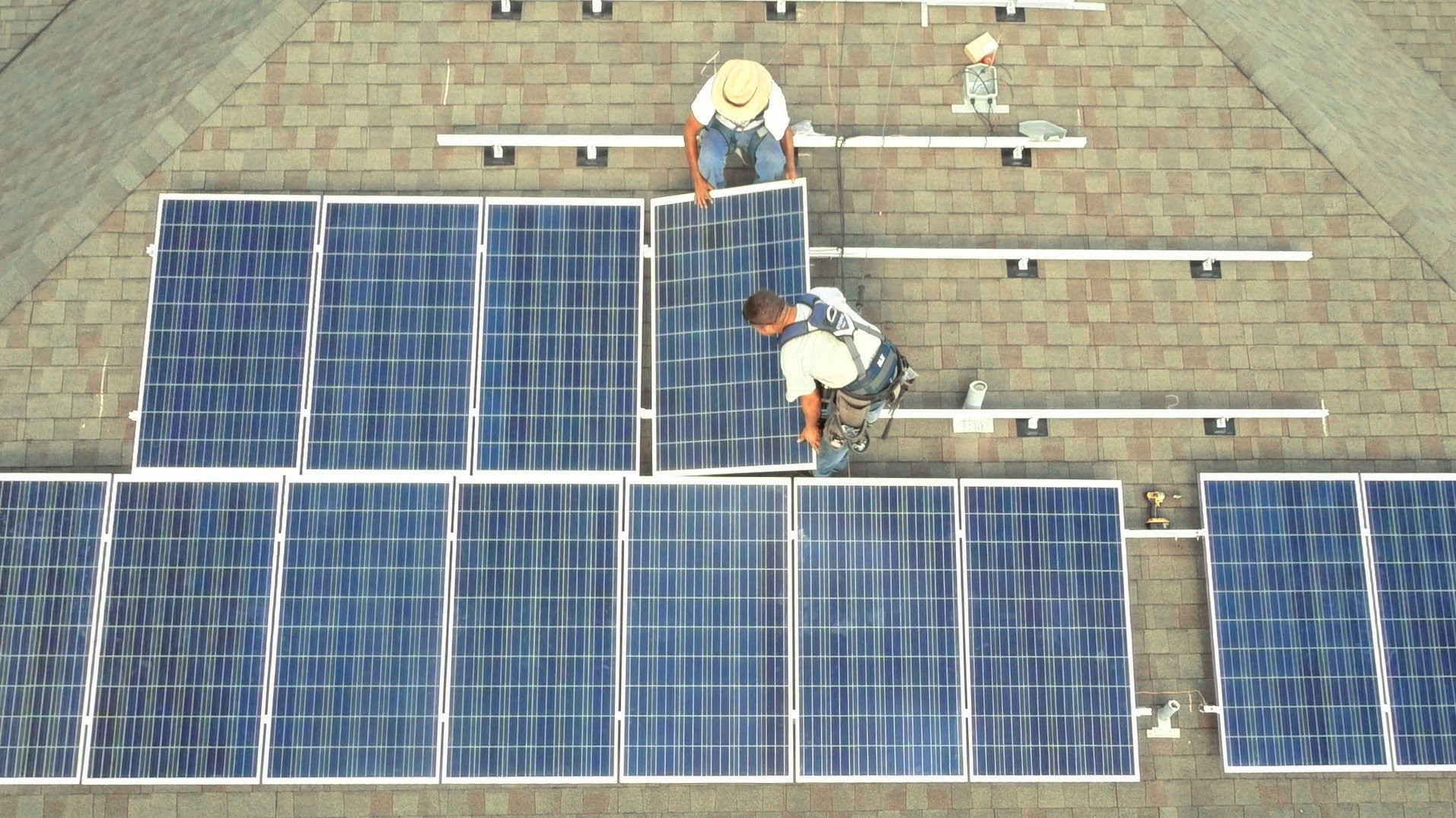 Solar panel installation on roof