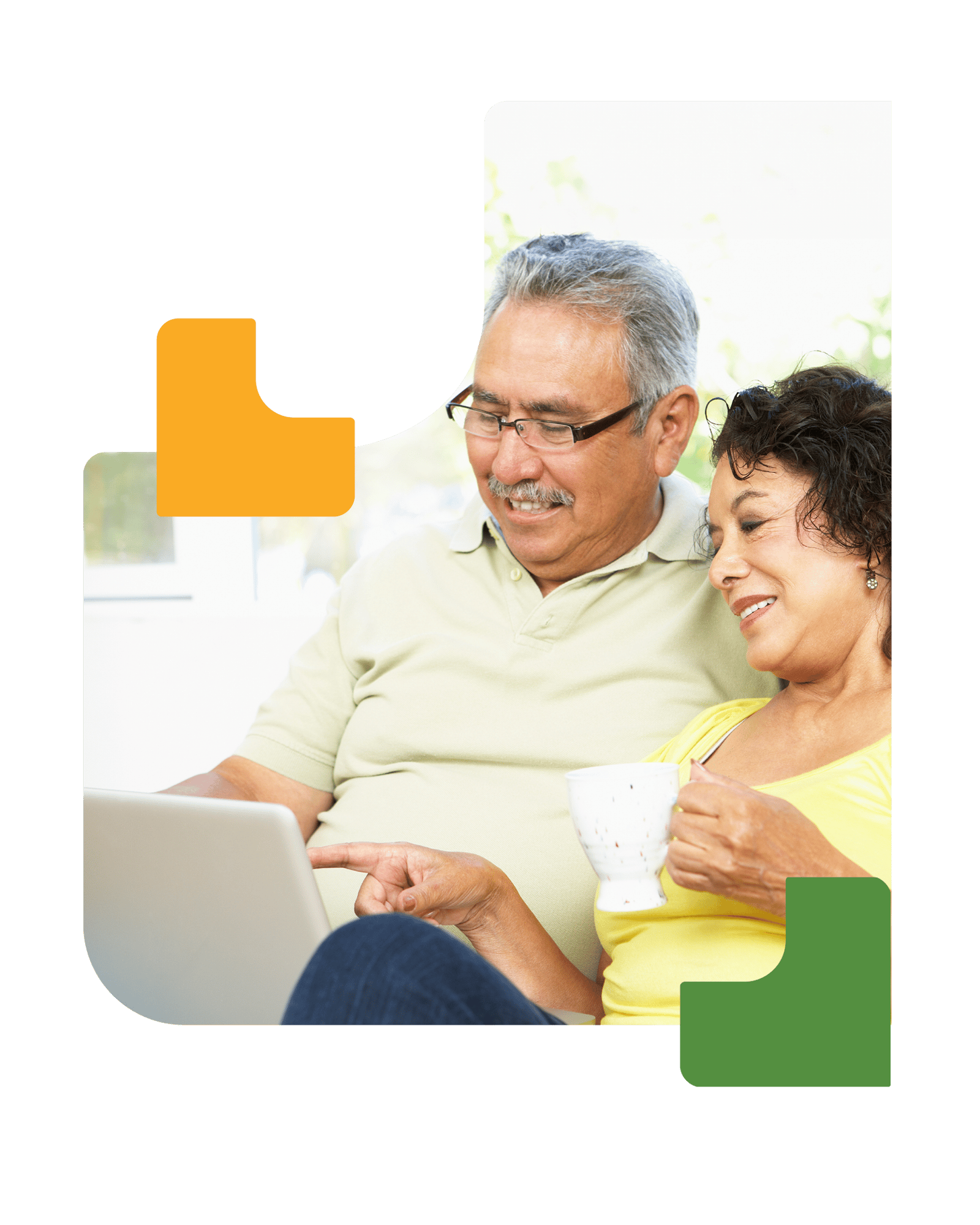 Elderly hispanic couple looking at computer